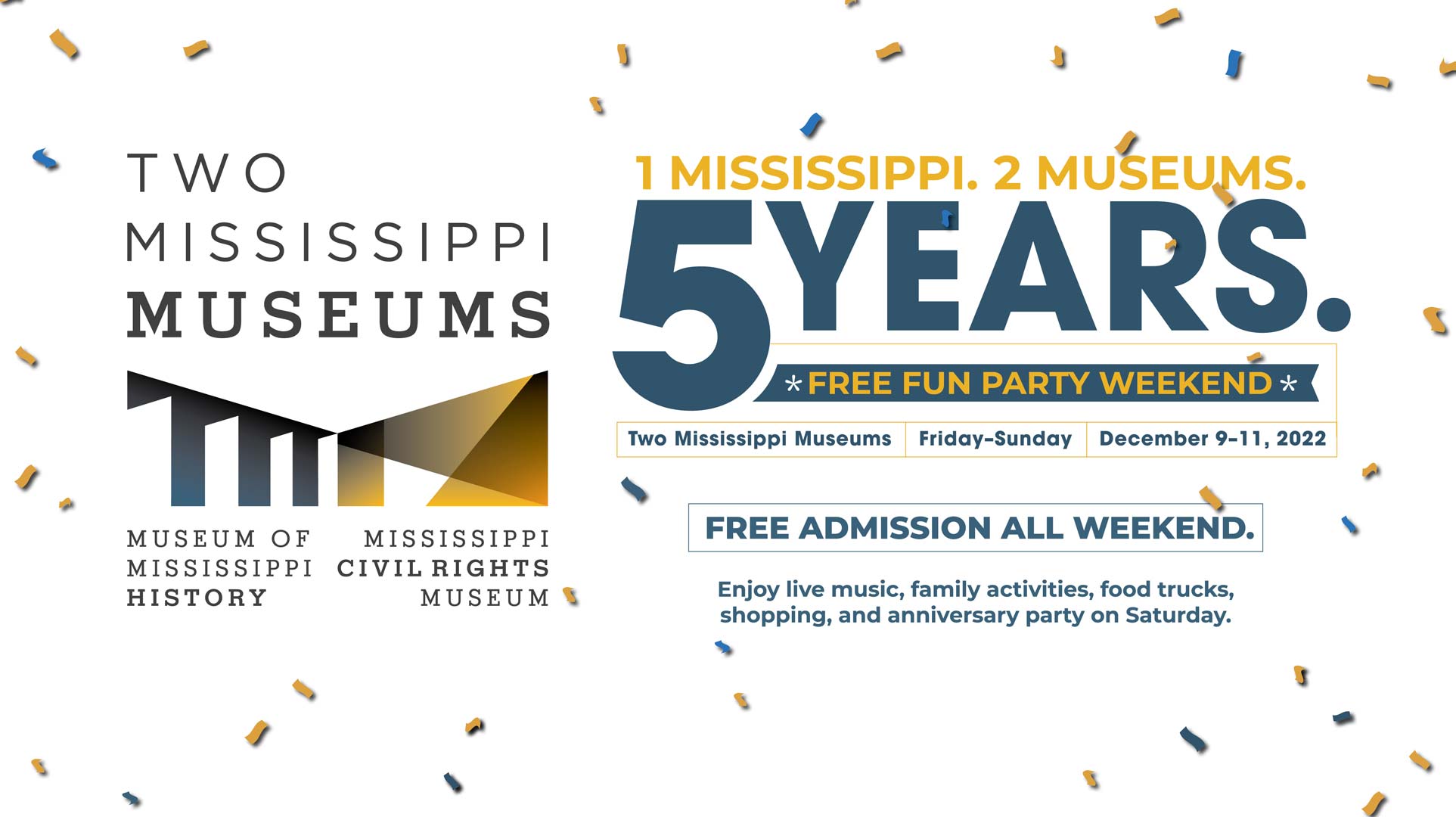 Two Mississippi Museums 5 Year Anniversary Free Fun Party Weekend December 9-11, 2022