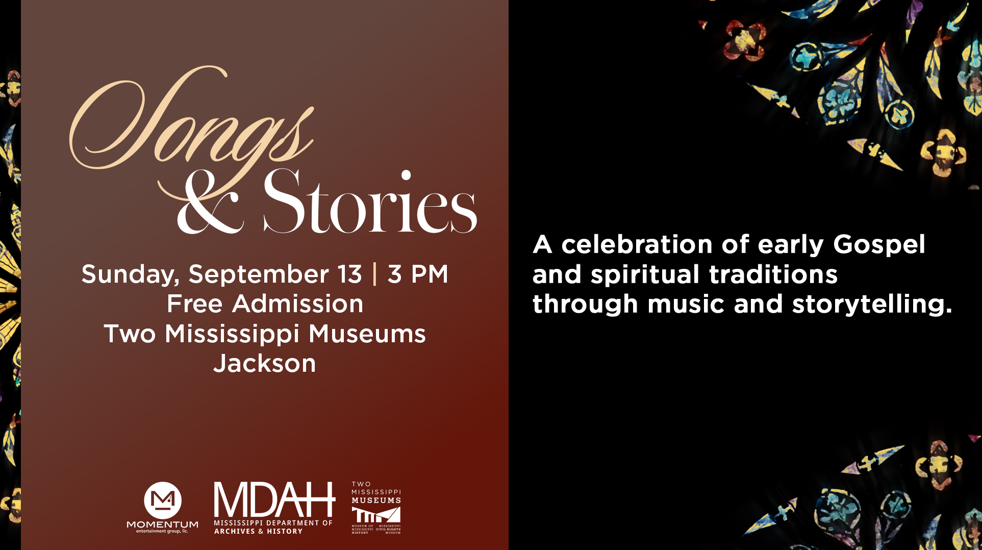 Join us on Sunday, September 13, at 3 p.m. to celebrate Gospel Music Heritage Month, with live performances and immersive storytelling exploring the genre's history, culture, and community. Chandra Wise will display her private collection of sheet music along with other memorabilia from renowned gospel singers.