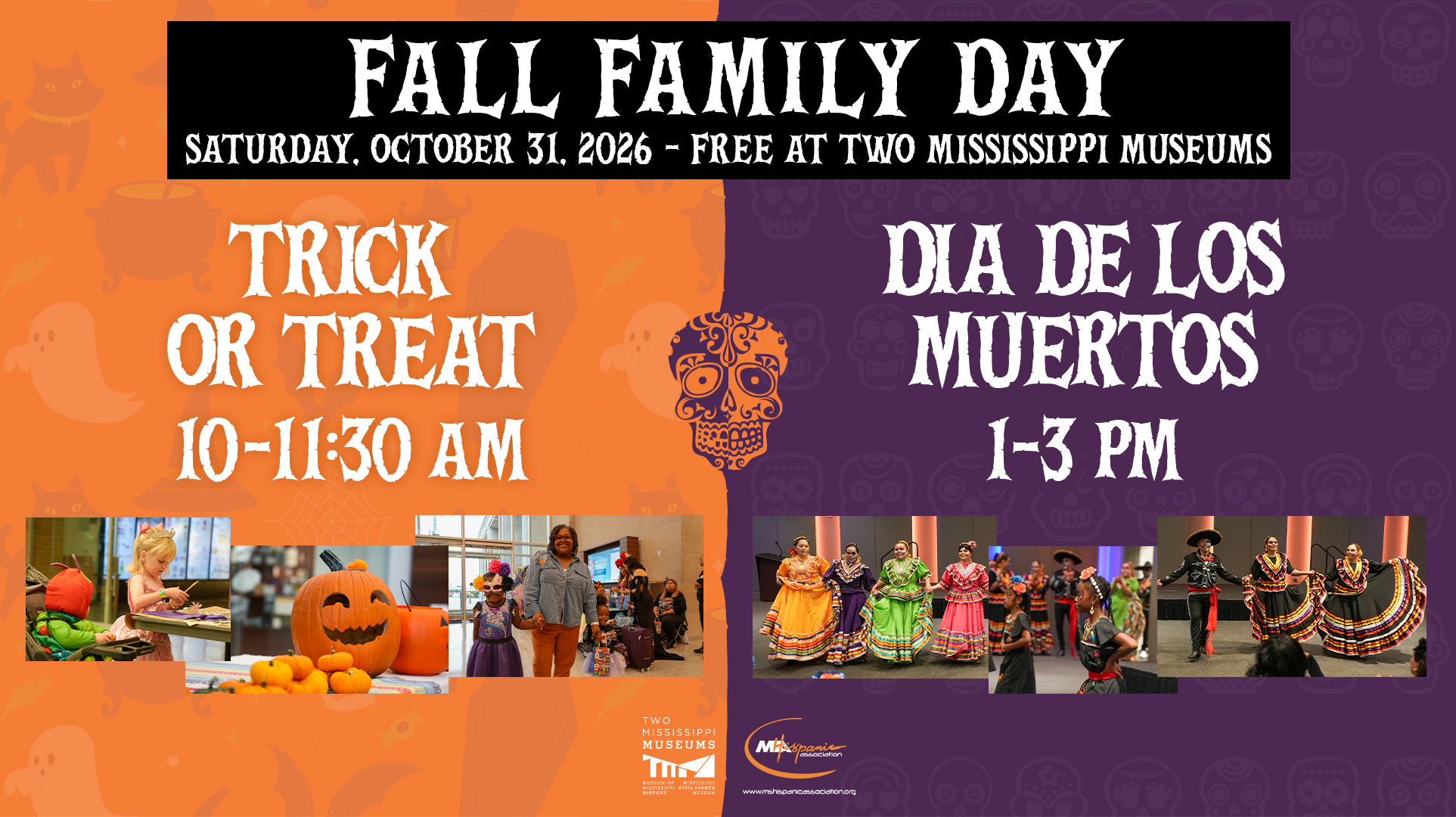 Join us for Trick or Treat and Dia de los Muertos at the Two Mississippi Museums on Saturday, October 31.