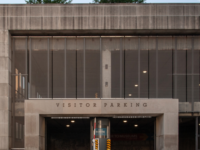 Entrance to parking garage for Two Mississippi Museums