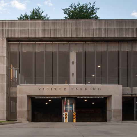 Entrance to parking garage for Two Mississippi Museums